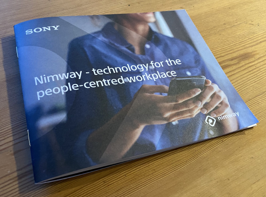 The brochure front cover with the title, Nimway – technology for the people-centred workplace