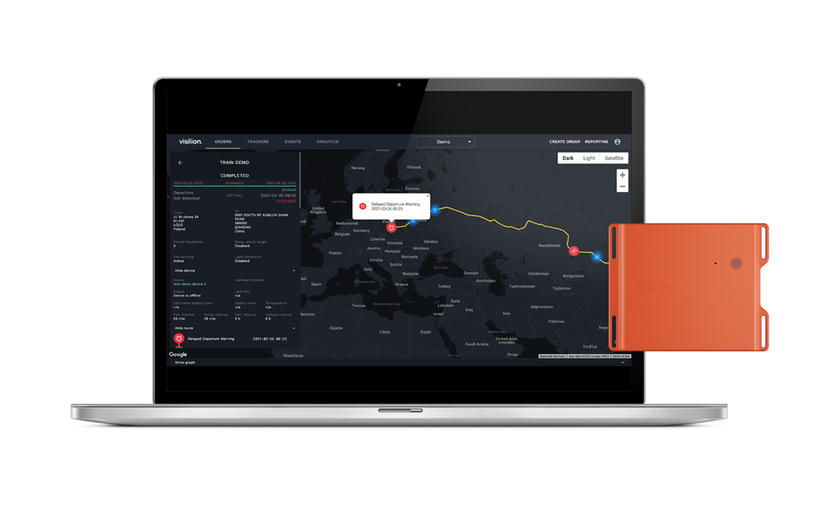 The Visilion tracker position and data is shown real-time on the web interface.